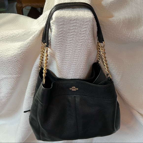 Coach Handbags - coach / lexy chain large black leather shoulder bag purse